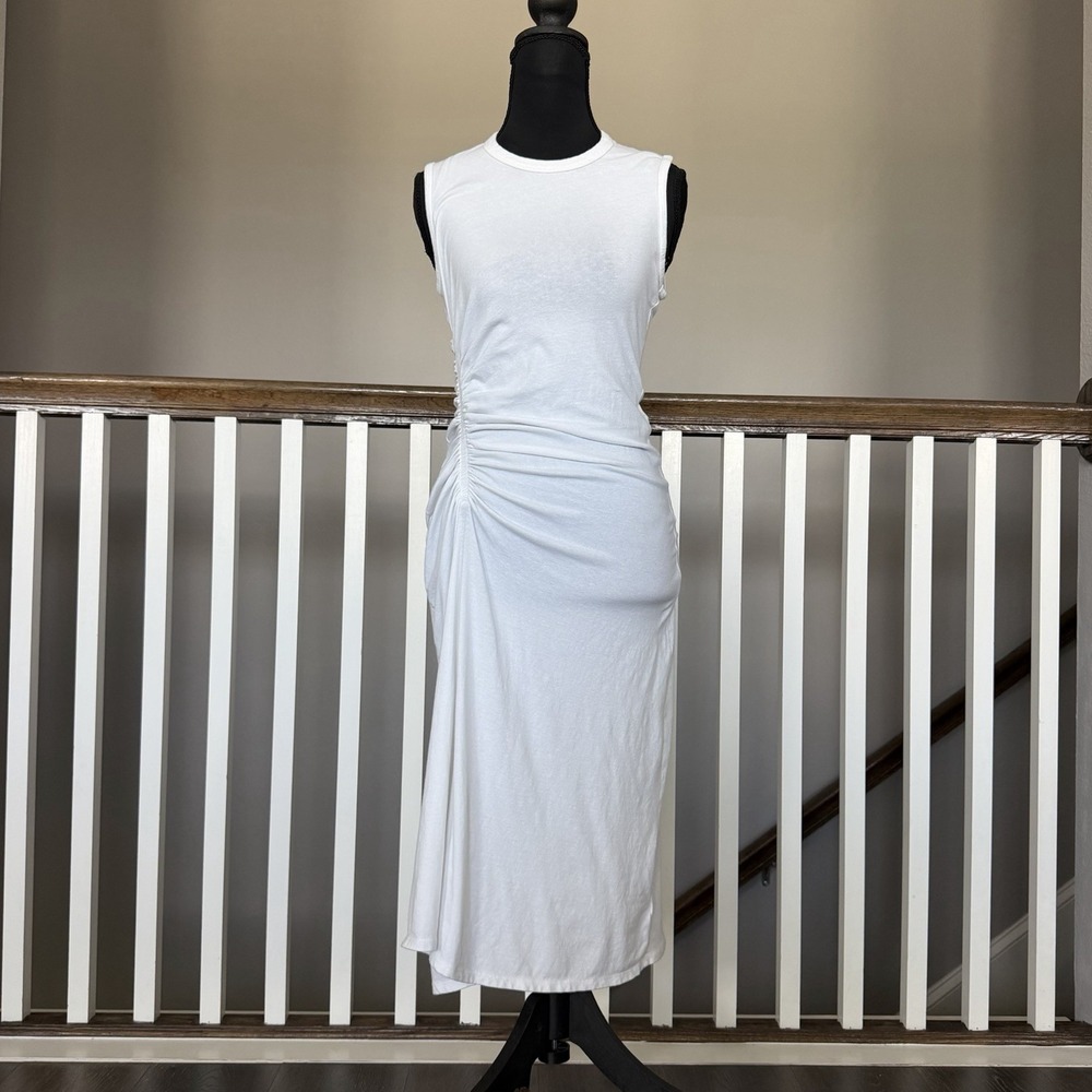 Standard James Perse Sleeveless Ruched T-Shirt Dress White Sz 2 Minimalist Prep